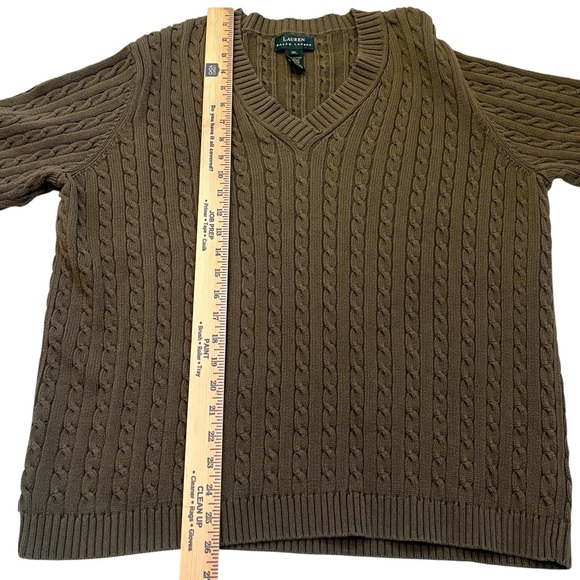 Lauren Ralph Lauren Women’s Olive Green Cable Knit V-Neck Cotton Sweater XL - Picture 8 of 8